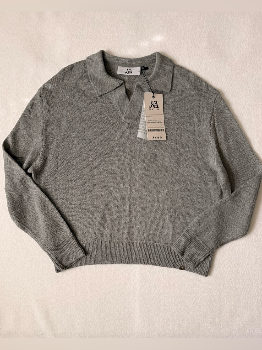 JK Attire Relaxed Knitted Polo Sweater Charcoal Size L NWT